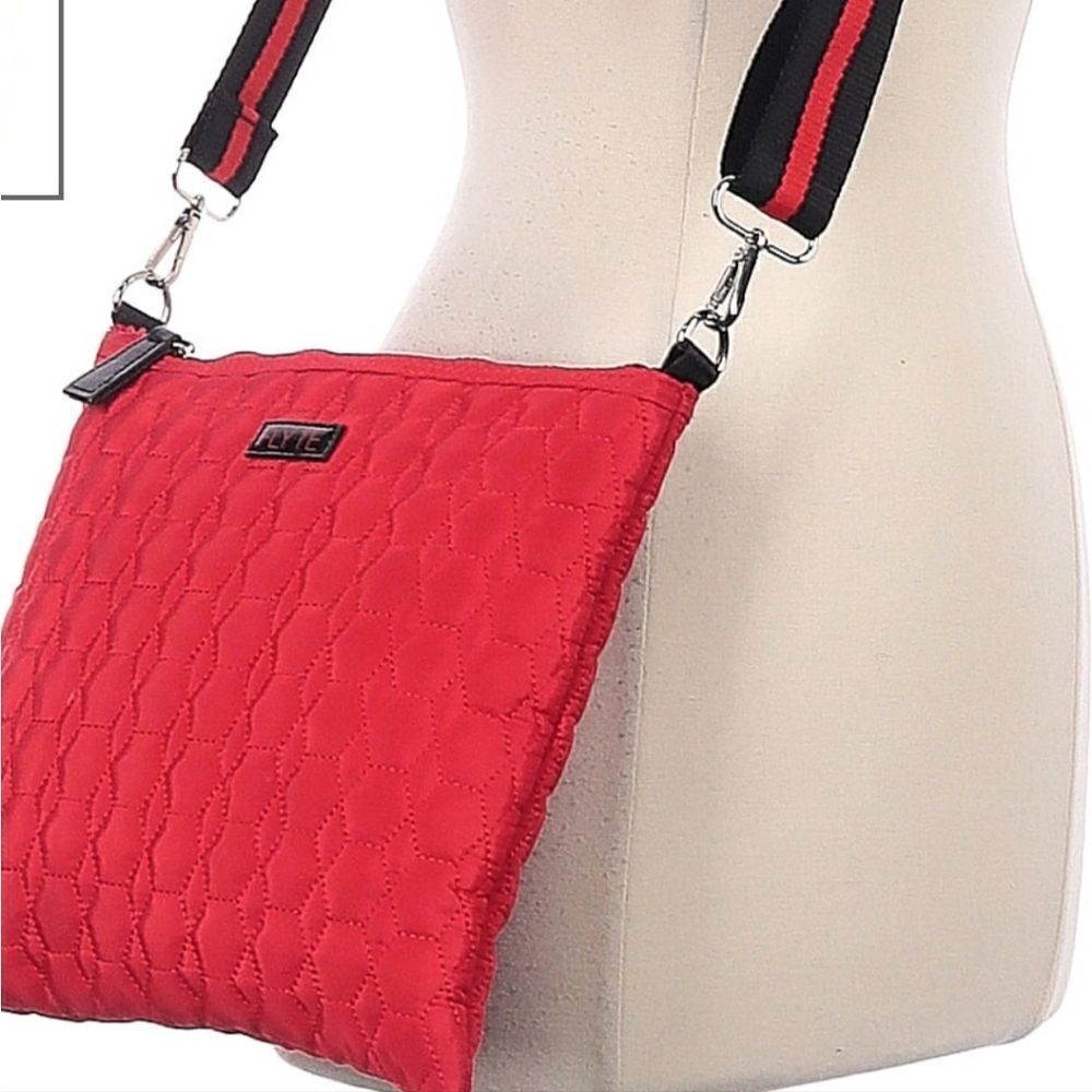 Flyte Nylon Quilted Messenger Crossbody Adjustable Strap Red Bag